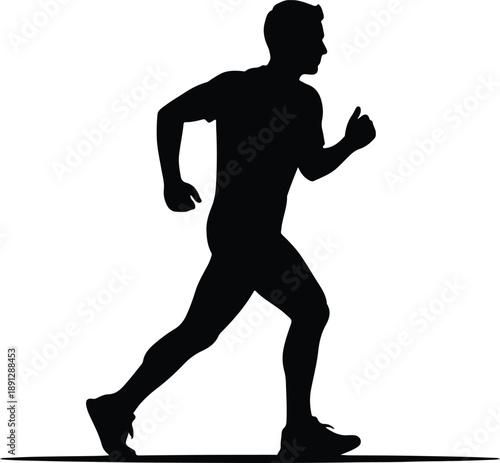 Silhouette running man exercising in profile view dynamic motion illustration vector