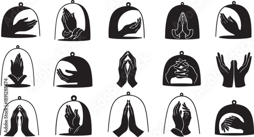 Praying Hands and Leaves Under Glass Cloche Silhouettes Collection
