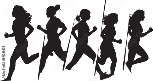 Silhouettes of Women Running in Different Athletic Poses Together