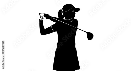 A woman in silhouette swings a golf club with precision and focus
