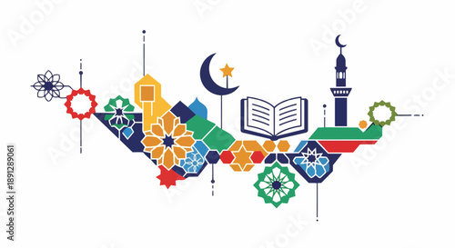 Islamic Geometric Patterns and Symbols Montage