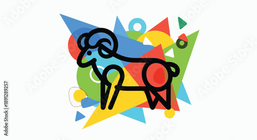 Stylized Aries Ram with Abstract Geometric Shapes
