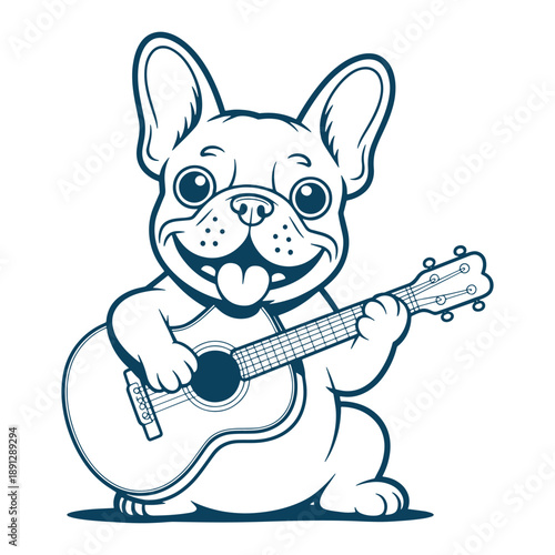 Cute Dog Playing Guitar Cartoon Music Illustration