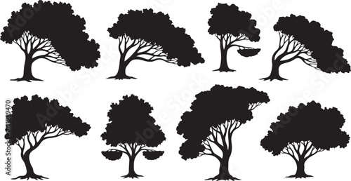 Collection of tree silhouettes in various shapes and sizes