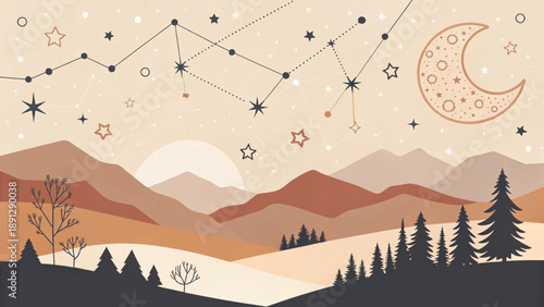 Boho Constellation Print Vector Art Background