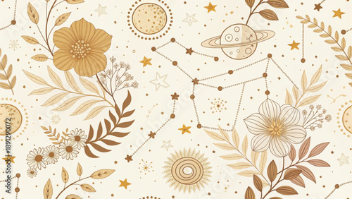 Boho Constellation Print Vector Art Background