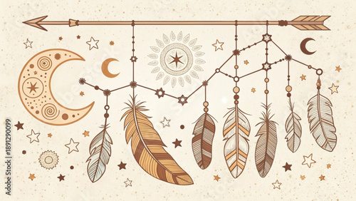 Boho Constellation Print Vector Art Background