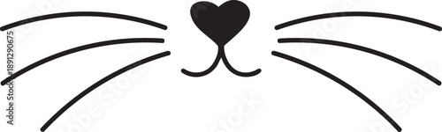 Whiskers of Affection: A minimalist, line art illustration of a cat's nose and whiskers, conveying simplicity and love. The black design offers a playful charm.