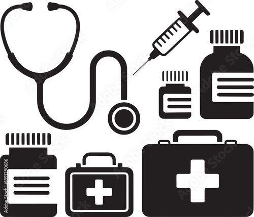 Medical and first aid vector set.