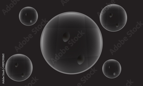 Group of Black Bowling Balls 3D Render Composition on Dark Background