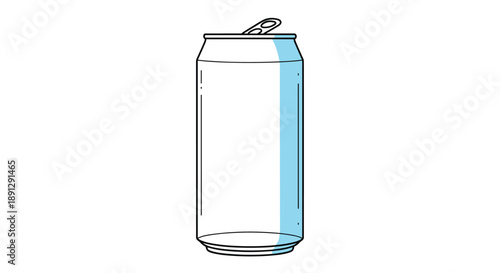 Clean line art illustration of a standard aluminum soda can with an open tab and a light blue shadow effect on the side for branding.