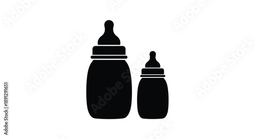 Two baby bottles depicted in a stark black silhouette