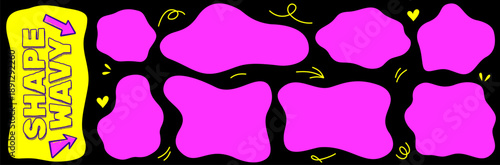 Whimsical shape border with organic rectangle lines, wavy doodle strokes and square elements, abstract organic shape design with lively wavy curves.