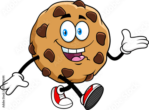 Happy Cookie Cartoon Character Walking Cheerfully – Vector Hand Drawn Illustration Isolated On Transparent Background