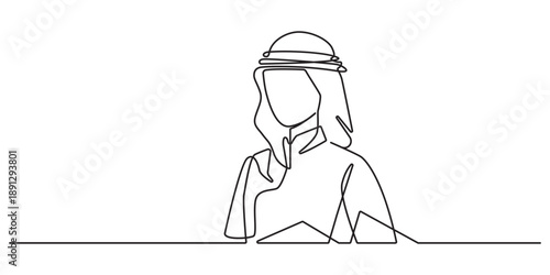 Minimal line art illustration of young muslim female entrepreneur in hijab