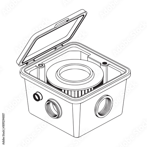 Automotive Air Filter Box Illustration Engine Intake Housing with Filter Element Vector
