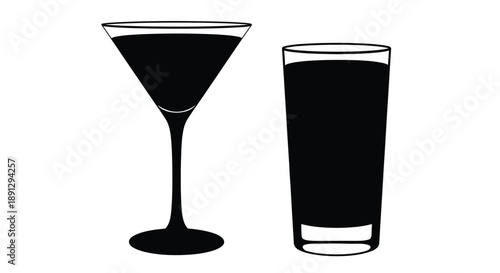 Black silhouette illustration of a martini glass and a highball glass