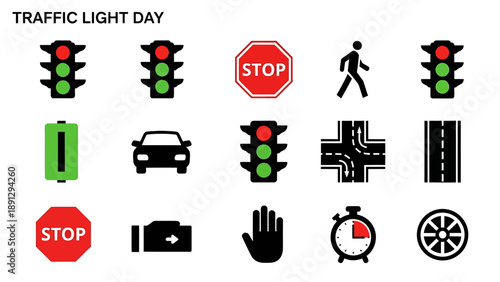 Collection of traffic control and vehiclerelated icons under the heading TRAFFIC LIGHT DAY
