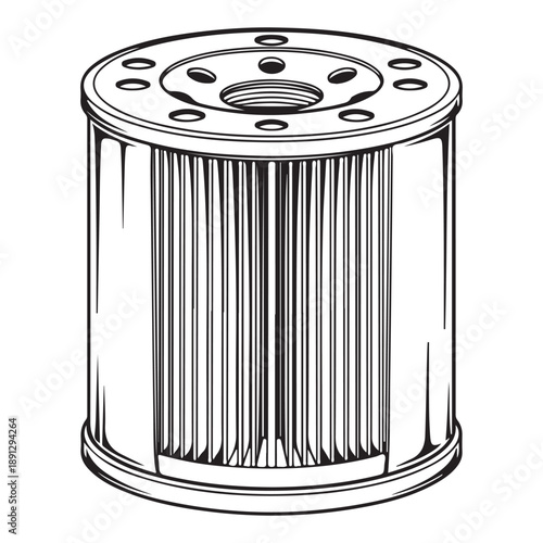 Internal Engine Component High-Efficiency Oil Filter Element Silhouette for Technical Design