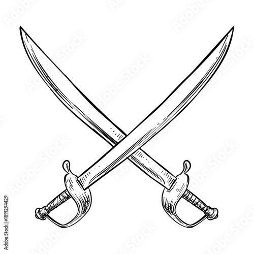 pirate sword cutlass vector line art hand drawn illustration
