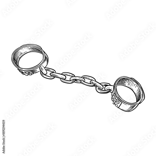 old chains slave shackles vector line art hand drawn illustration