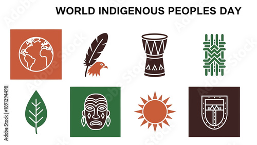 Graphic icons representing the World Indigenous Peoples Day theme