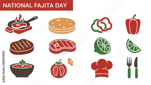 National Fajita Day graphic with cooking ingredients icons