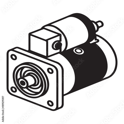 High-Torque Starter Motor Assembly Outline Mechanical Component Illustration