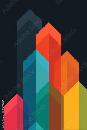 Minimal work flow poster, arrows moving upward in steps, strict geometry, flat colors
