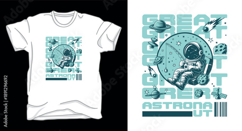 Great astronaut galaxy graphic vector art t-shirt design print