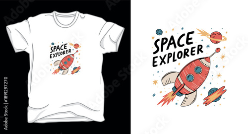 Space explorer astronaut galaxy graphic vector art t-shirt design print