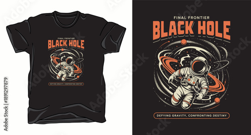 Black hole astronaut galaxy graphic vector art t-shirt design print