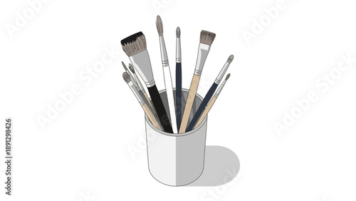 Paintbrushes in a cup with a shadow
