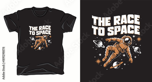 The race to space astronaut galaxy graphic vector art t-shirt design print