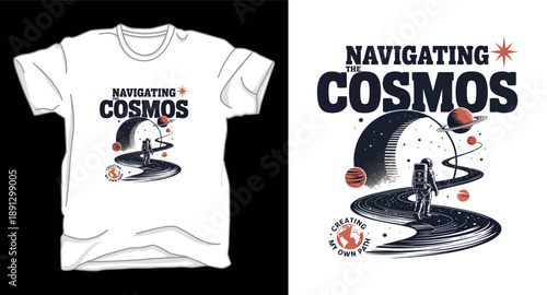 Navigating cosmos astronaut galaxy graphic vector art t-shirt design print