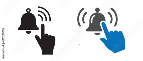 Icons of Hand Pressing Bell Notifications for Alerts and Reminders
