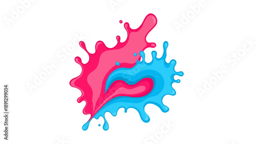 Pink and blue liquid splashes interacting
