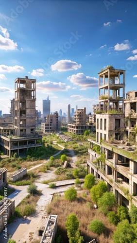 Ruins of civilization stretch as far as the eye can see in a desolate postapocalyptic metropolis