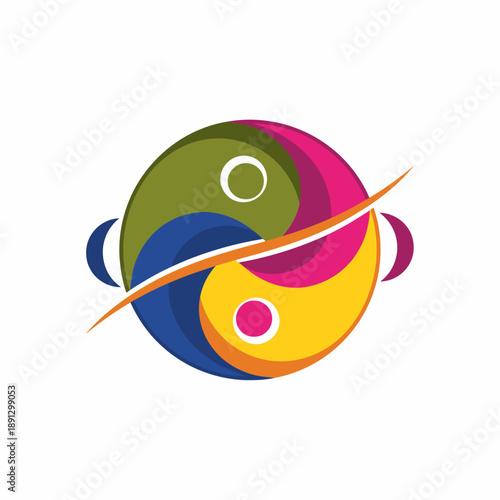 Yin Yang Symbol with Abstract Swirls and Colors Representing Balance and Harmony