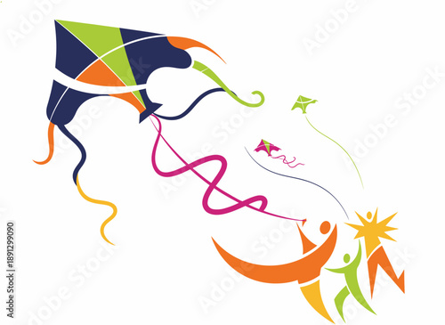 Joyful People Flying Bright Kites, Celebrating Outdoor Fun and Childhood Memories