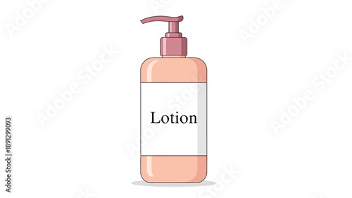 Pink lotion bottle with a pump dispenser and a white label