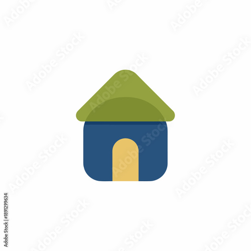 Cozy Blue House with Green Roof and Yellow Door