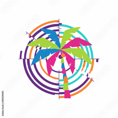 Colorful Abstract Palm Tree Concentric Circle Target Design