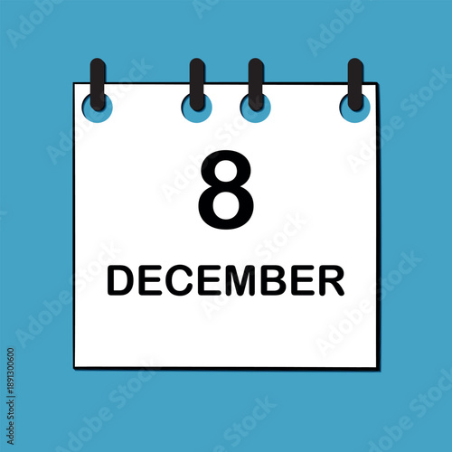 December 8. Daily Calendar icon for design. Simple design for business brochure, flyer, print media, advertisement. Easily editable.