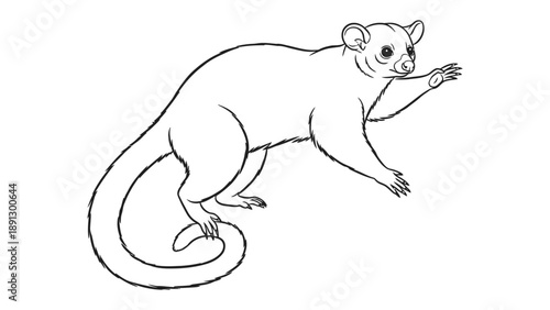 Curious Creature: A simple yet captivating outline of an adorable possum, depicting its unique form and features in a clean, uncluttered style. 
