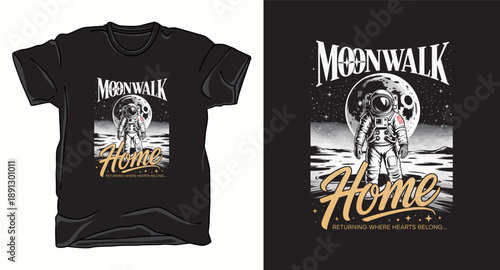Moon walk astronaut galaxy graphic vector art t-shirt design print