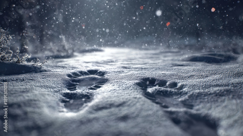 Wallpaper Mural Human footprints in fresh snow during active snowfall conveying transience silence and the passage of time in a cold winter environment Torontodigital.ca