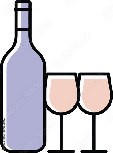 Wine Bottle and Two Glasses Vector Icon for Celebration and Toasting Occasions