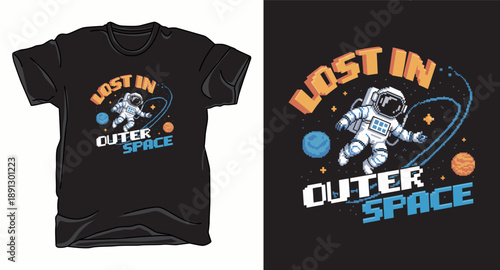 Lost in outer space astronaut galaxy graphic vector art t-shirt design print