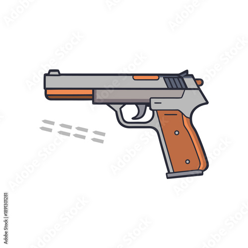 Handgun Pistol Weapon Flat Vector Illustration Isolated